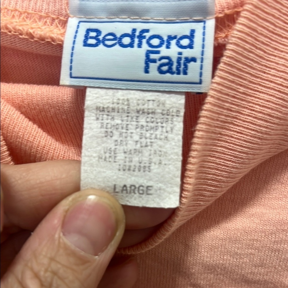 Bedford Fair Peach 100% Cotton Pullover Women’s Large Long Sleeve - Picture 3 of 4